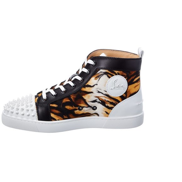 Christian Louboutin Lou Spikes Canvas & Leather Sneaker - Picture 2 of 5
